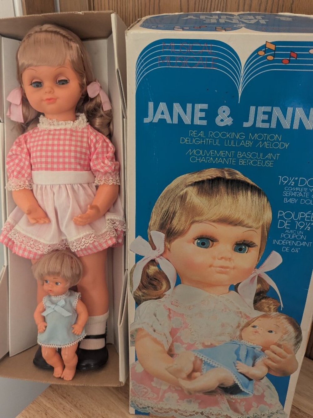Vintage Jane & Jenny Real Rocking Motion Musical 19" Doll w/ Baby-Working in Box